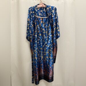 Vintage Blue Floral Chemise and Robe Set